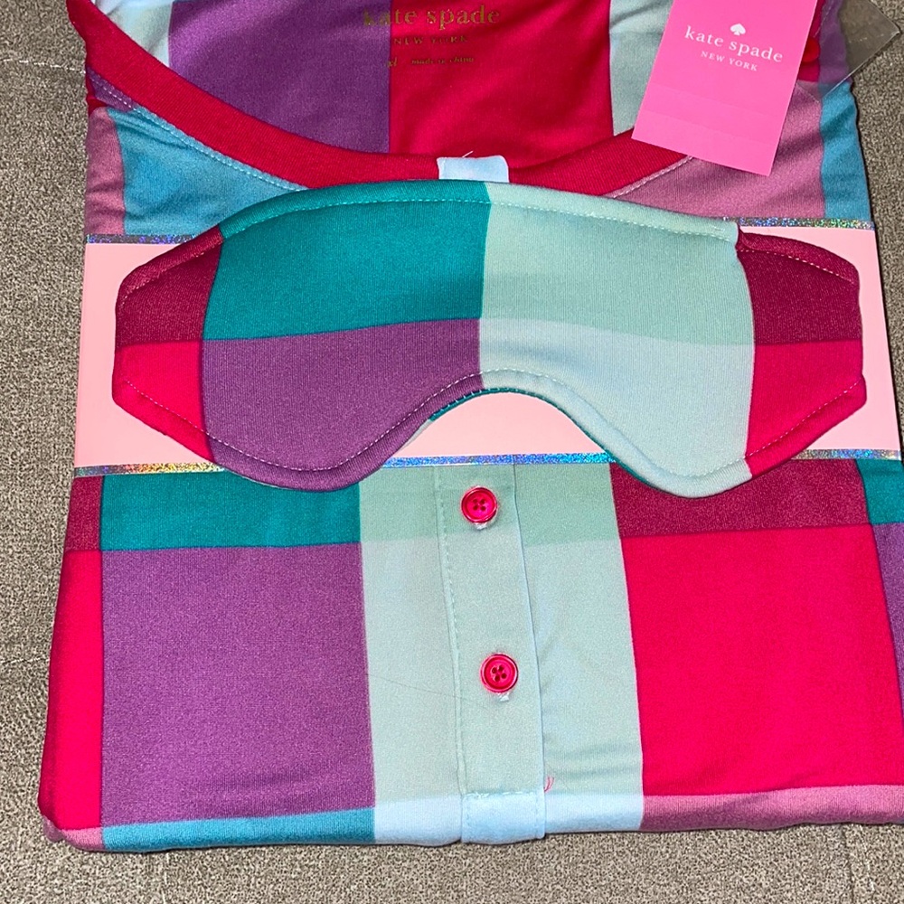 🎉HP🎉New! Kate Spade Tartan Rainbow Plaid Jersey Pajama JoggerLounge 3Pc Set XL - Picture 7 of 11
